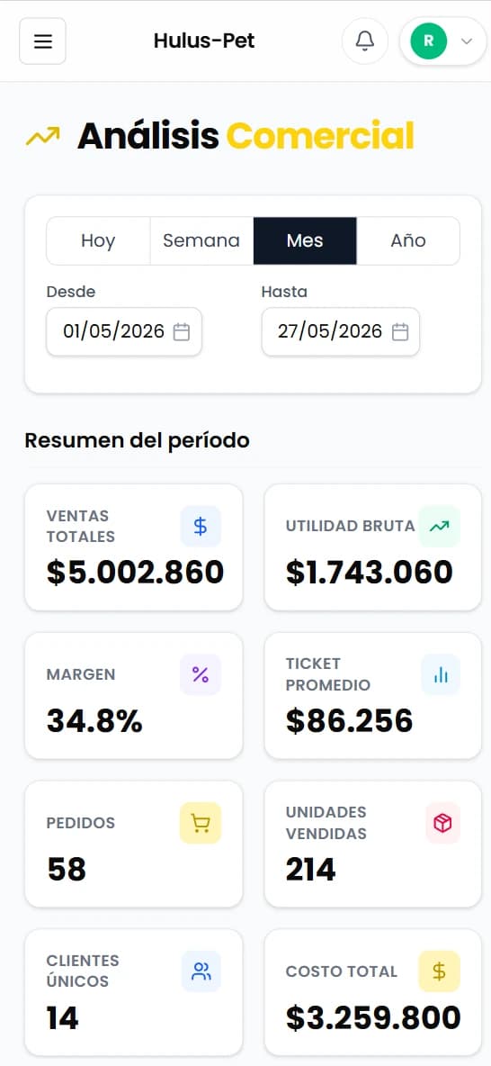 Dashboard de RookOps en el celular
